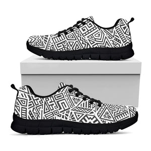 Grey And White Aztec Pattern Print Black Running Shoes