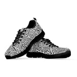 Grey And White Aztec Pattern Print Black Running Shoes