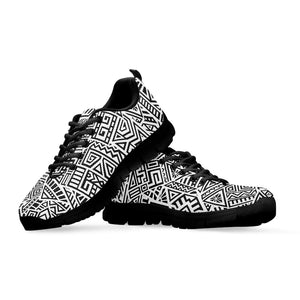 Grey And White Aztec Pattern Print Black Running Shoes