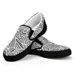 Grey And White Aztec Pattern Print Black Slip On Sneakers