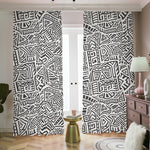 Grey And White Aztec Pattern Print Blackout Pencil Pleat Curtains