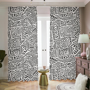 Grey And White Aztec Pattern Print Blackout Pencil Pleat Curtains