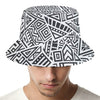 Grey And White Aztec Pattern Print Bucket Hat