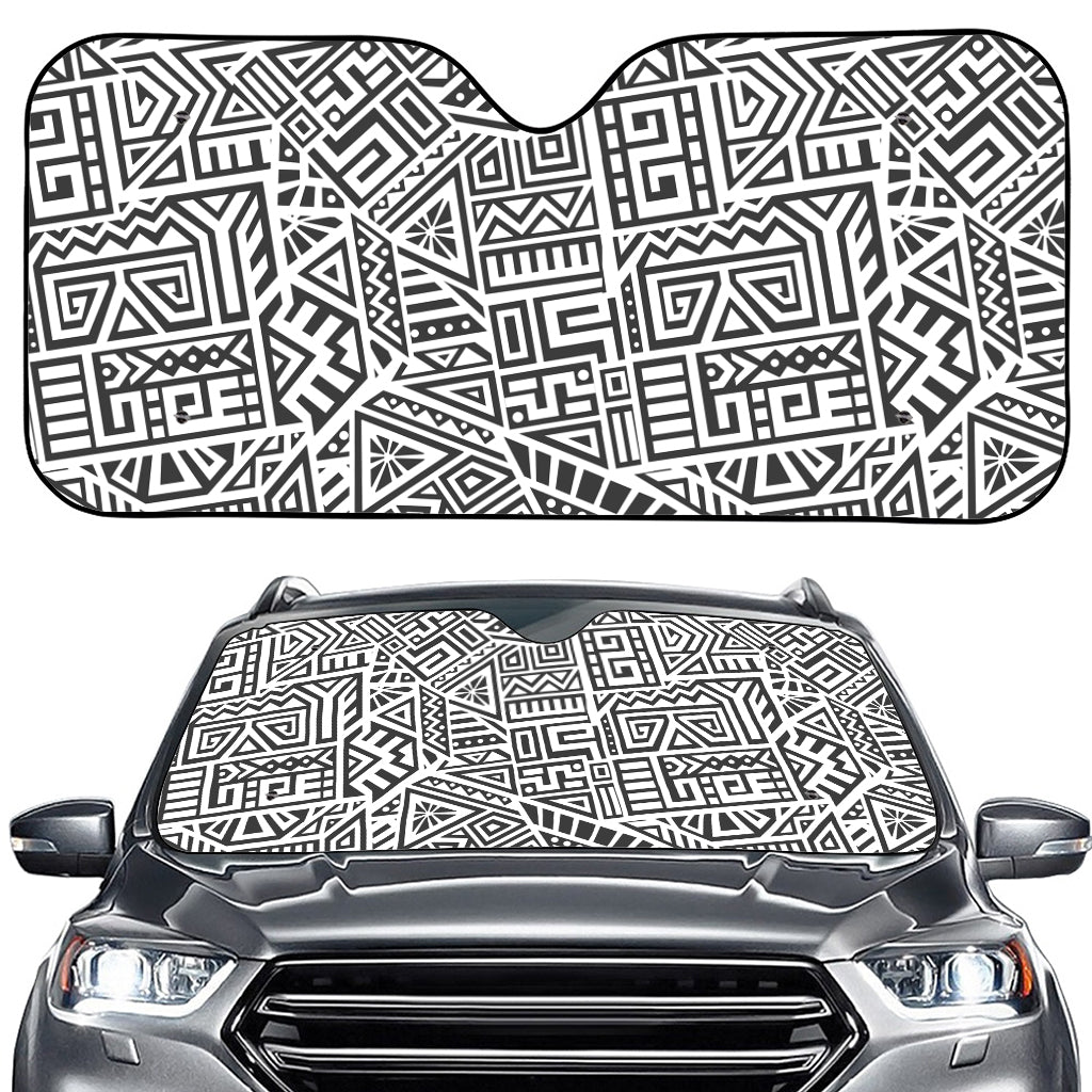 Grey And White Aztec Pattern Print Car Windshield Sun Shade