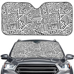 Grey And White Aztec Pattern Print Car Windshield Sun Shade