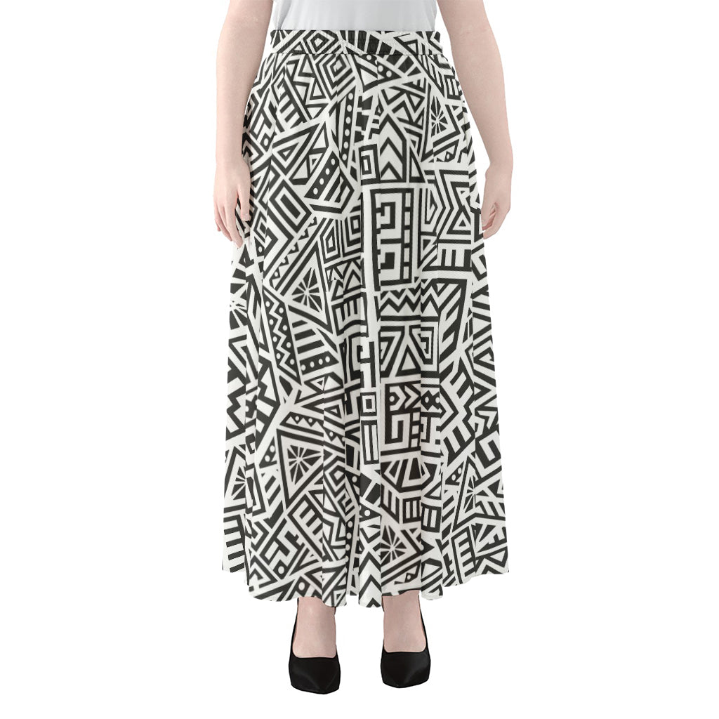 Grey And White Aztec Pattern Print Chiffon Maxi Skirt