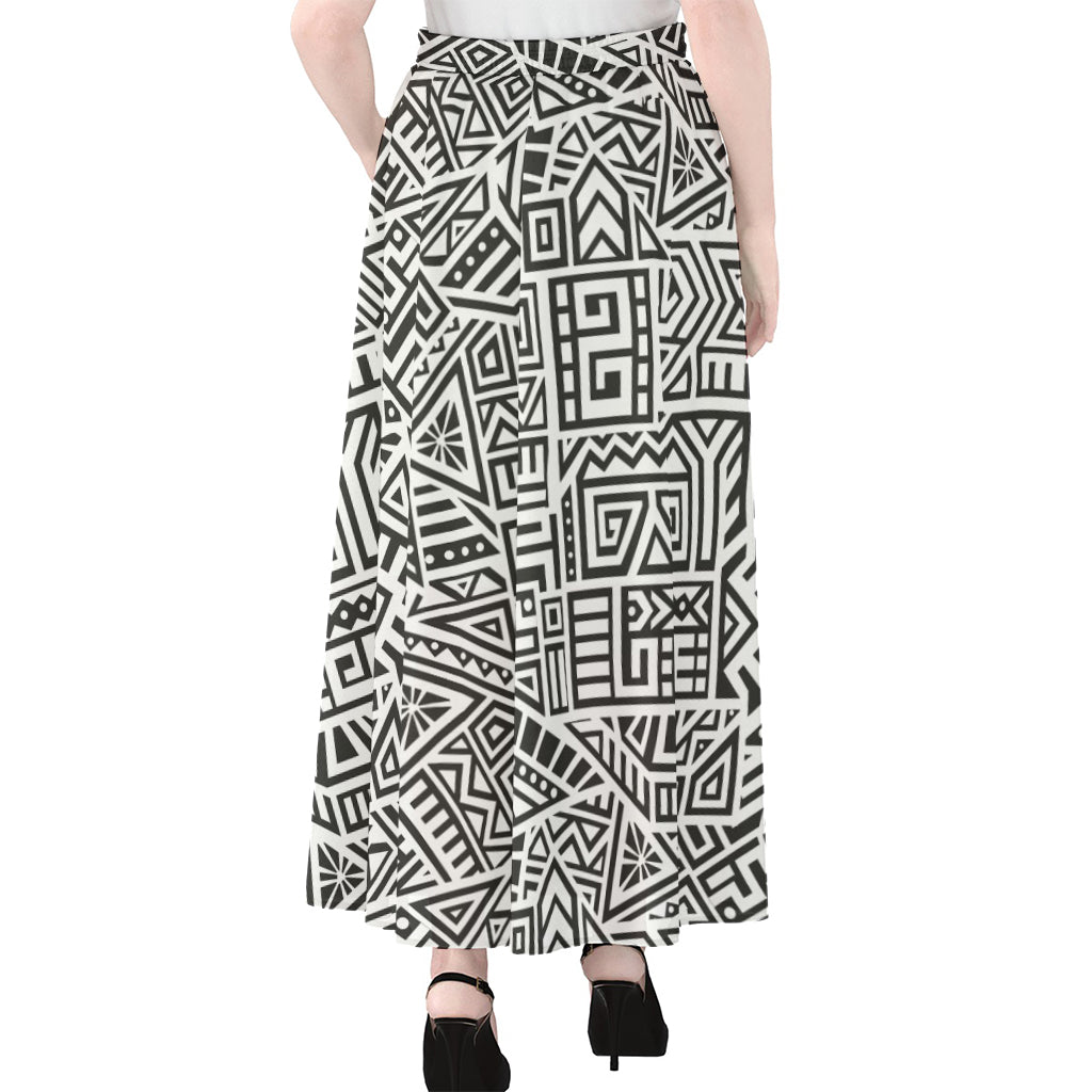 Grey And White Aztec Pattern Print Chiffon Maxi Skirt