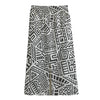 Grey And White Aztec Pattern Print Cotton Front Slit Maxi Skirt