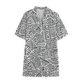 Grey And White Aztec Pattern Print Cotton Hawaiian Shirt