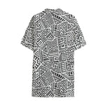 Grey And White Aztec Pattern Print Cotton Hawaiian Shirt