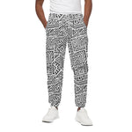 Grey And White Aztec Pattern Print Cotton Pants