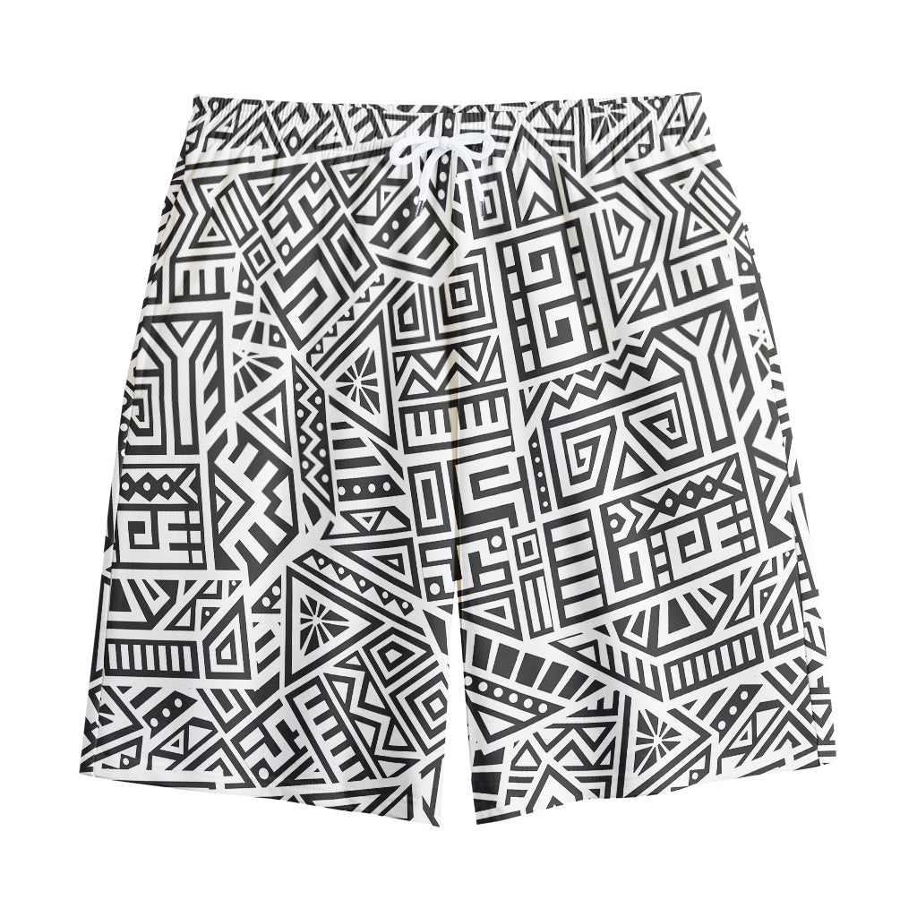 Grey And White Aztec Pattern Print Cotton Shorts