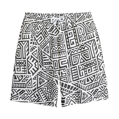 Grey And White Aztec Pattern Print Cotton Shorts