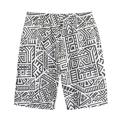 Grey And White Aztec Pattern Print Cotton Shorts
