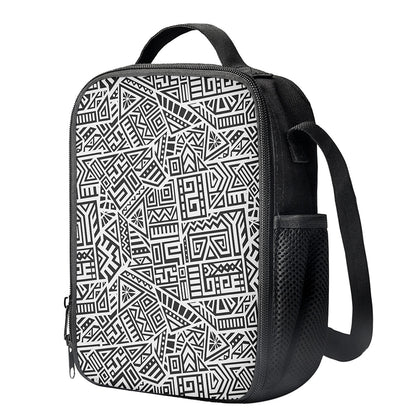 Grey And White Aztec Pattern Print Crossbody Lunch Bag