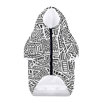 Grey And White Aztec Pattern Print Dog Zip Up Hoodie
