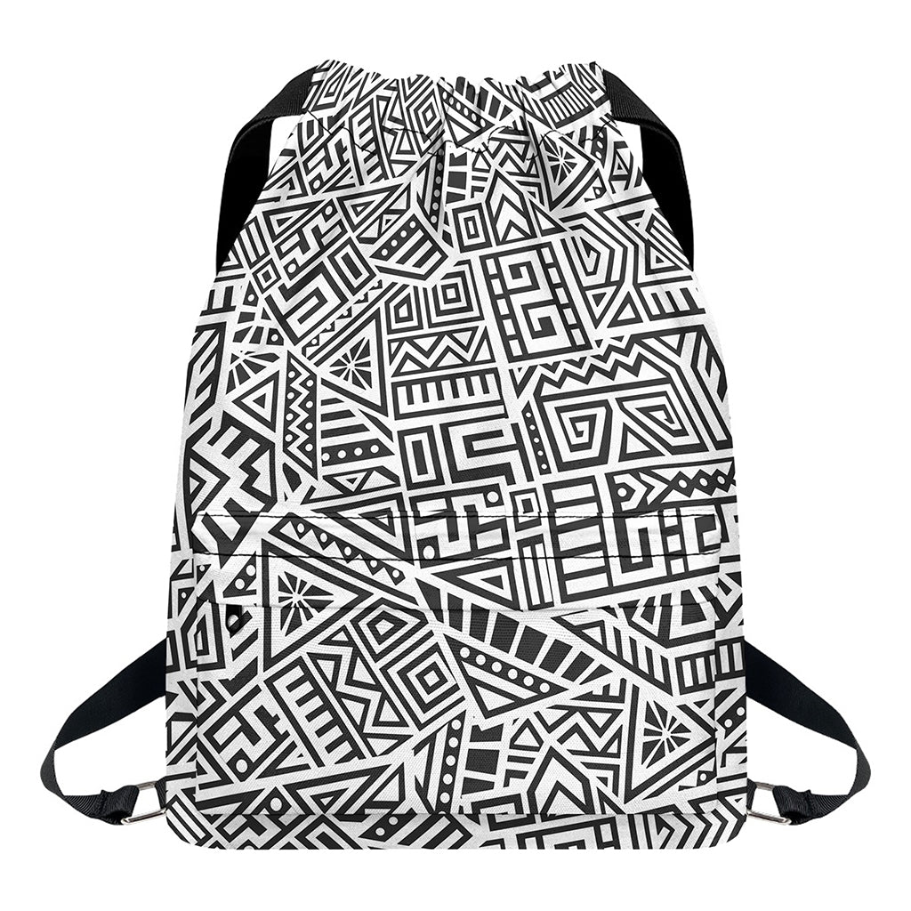 Grey And White Aztec Pattern Print Drawstring Backpack
