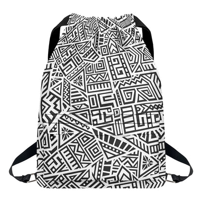 Grey And White Aztec Pattern Print Drawstring Backpack