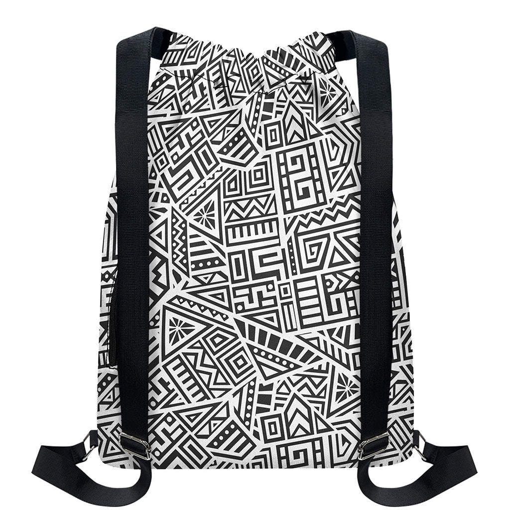 Grey And White Aztec Pattern Print Drawstring Backpack