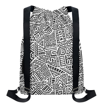 Grey And White Aztec Pattern Print Drawstring Backpack