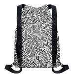 Grey And White Aztec Pattern Print Drawstring Backpack
