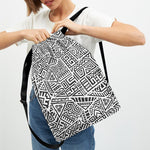Grey And White Aztec Pattern Print Drawstring Backpack