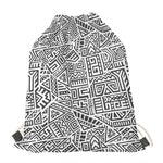 Grey And White Aztec Pattern Print Drawstring Bag