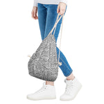 Grey And White Aztec Pattern Print Drawstring Bag