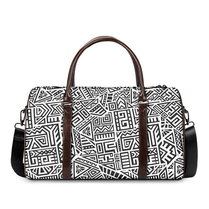 Grey And White Aztec Pattern Print Duffle Bag