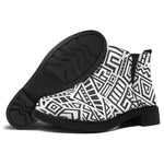 Grey And White Aztec Pattern Print Flat Ankle Boots