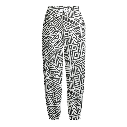 Grey And White Aztec Pattern Print Fleece Lined Knit Pants