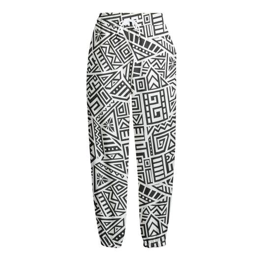 Grey And White Aztec Pattern Print Fleece Lined Knit Pants