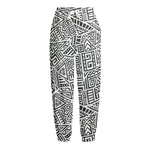 Grey And White Aztec Pattern Print Fleece Lined Knit Pants