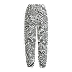 Grey And White Aztec Pattern Print Fleece Lined Knit Pants