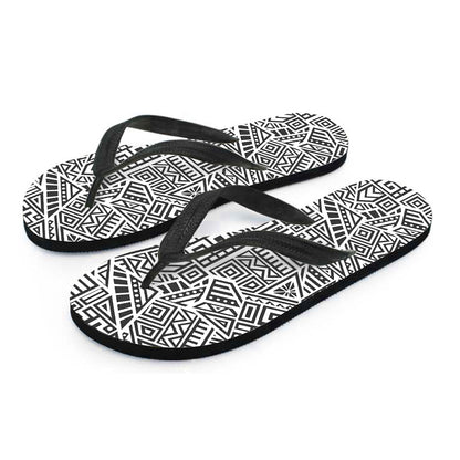 Grey And White Aztec Pattern Print Flip Flops