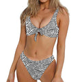 Grey And White Aztec Pattern Print Front Bow Tie Bikini