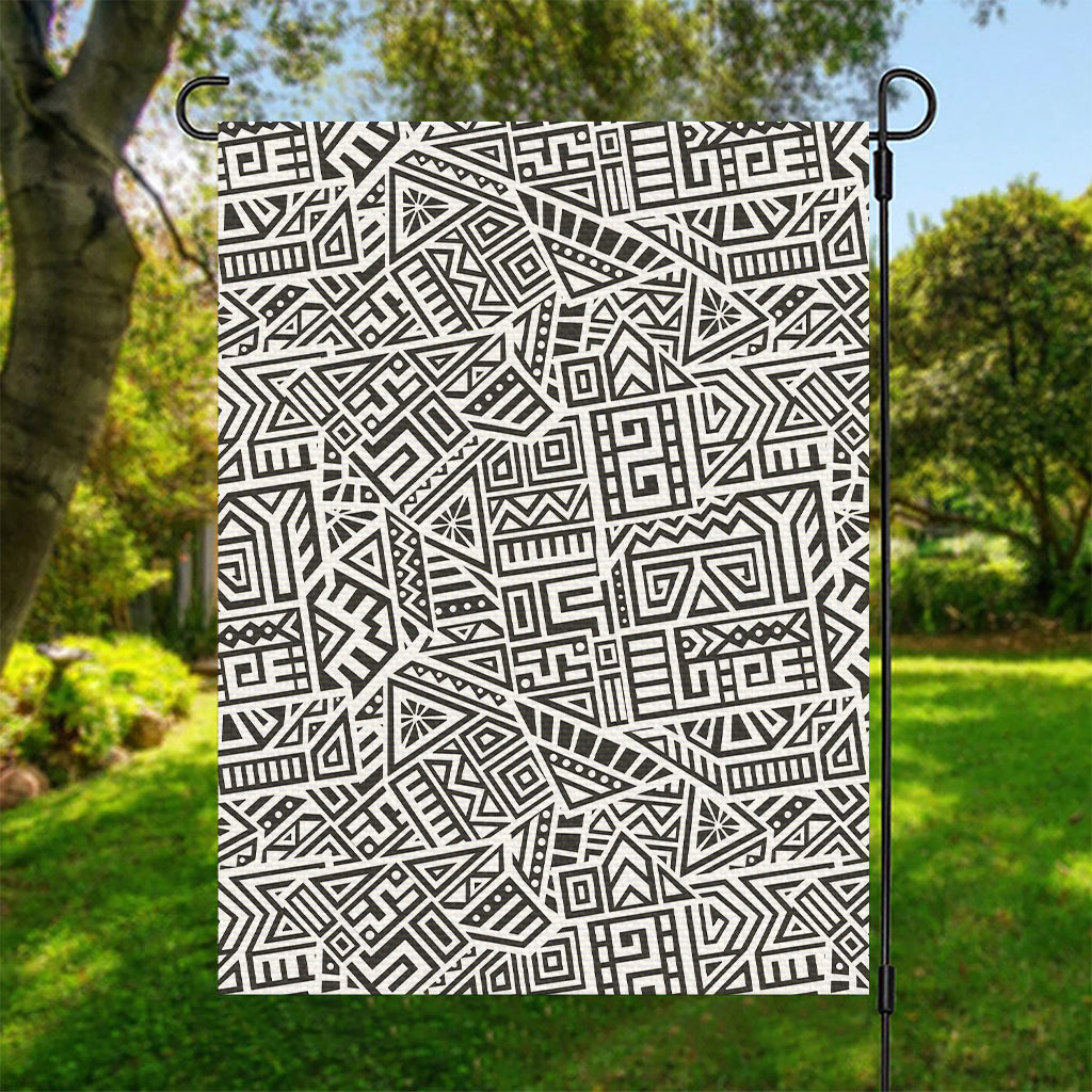 Grey And White Aztec Pattern Print Garden Flag