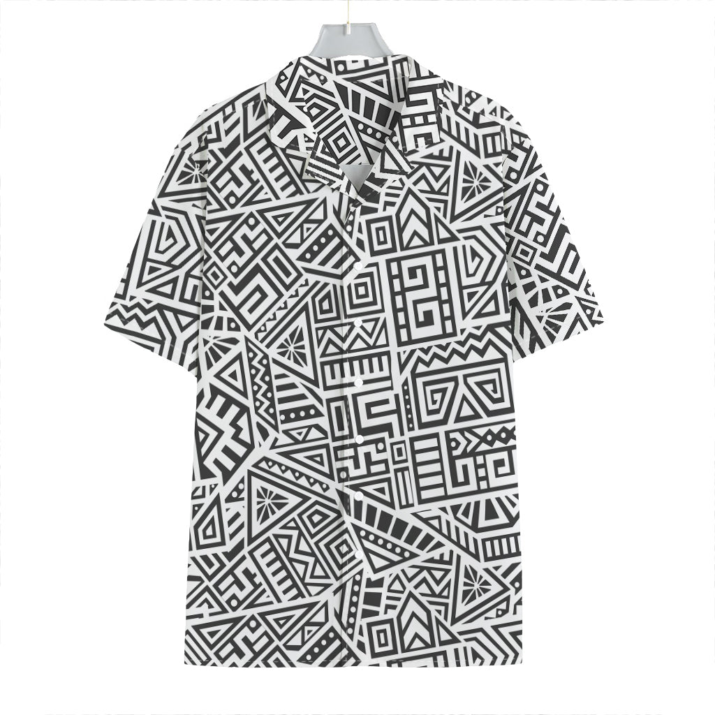 Grey And White Aztec Pattern Print Hawaiian Shirt