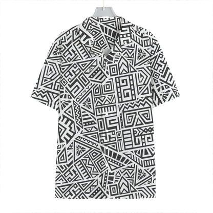 Grey And White Aztec Pattern Print Hawaiian Shirt