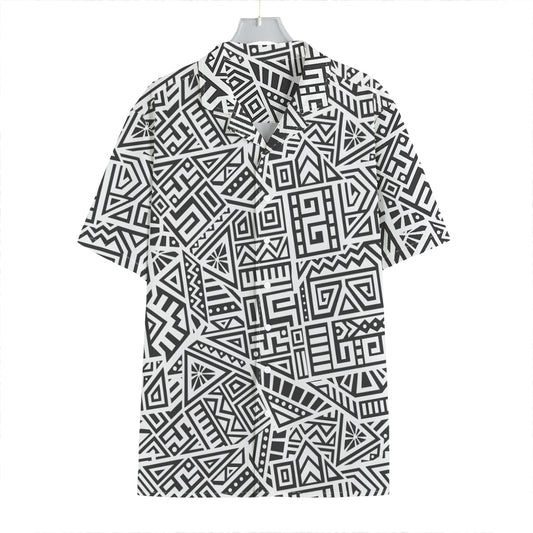 Grey And White Aztec Pattern Print Hawaiian Shirt