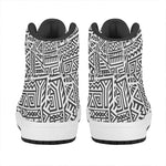 Grey And White Aztec Pattern Print High Top Leather Sneakers