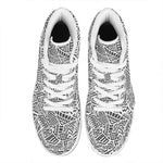 Grey And White Aztec Pattern Print High Top Leather Sneakers