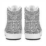 Grey And White Aztec Pattern Print High Top Leather Sneakers