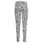 Grey And White Aztec Pattern Print High-Waisted Pocket Leggings