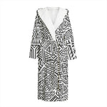 Grey And White Aztec Pattern Print Hooded Bathrobe