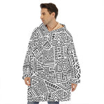 Grey And White Aztec Pattern Print Hoodie Blanket
