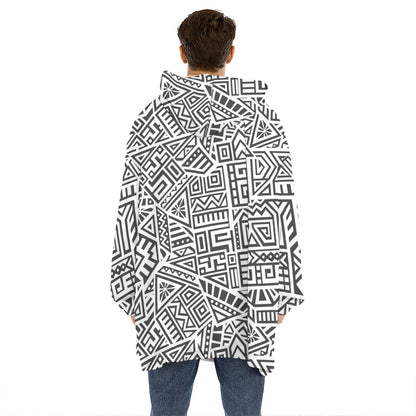 Grey And White Aztec Pattern Print Hoodie Blanket