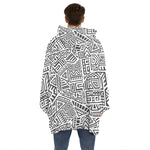 Grey And White Aztec Pattern Print Hoodie Blanket
