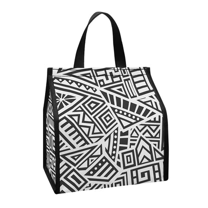 Grey And White Aztec Pattern Print Insulated Lunch Tote