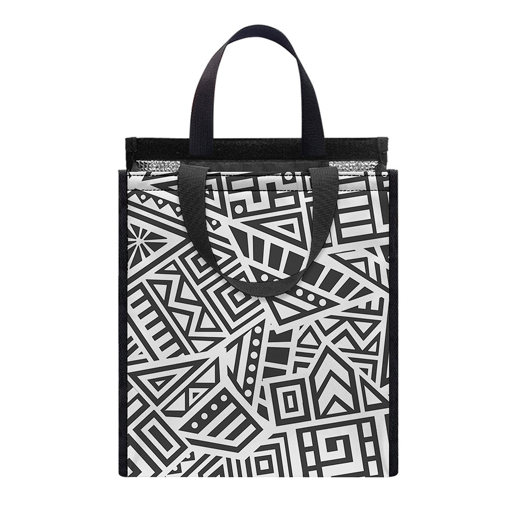 Grey And White Aztec Pattern Print Insulated Lunch Tote